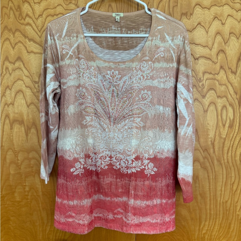 Pink and Cream Long Sleeve Top